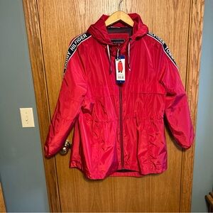 Tommy Hilfiger Red Hooded Lightweight Windbreaker Jacket Full Zip Woman’s Size L